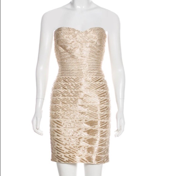Herve Leger Dresses & Skirts - Herve Leger Strapless Bandage Mini Dress in Nude/Champagne